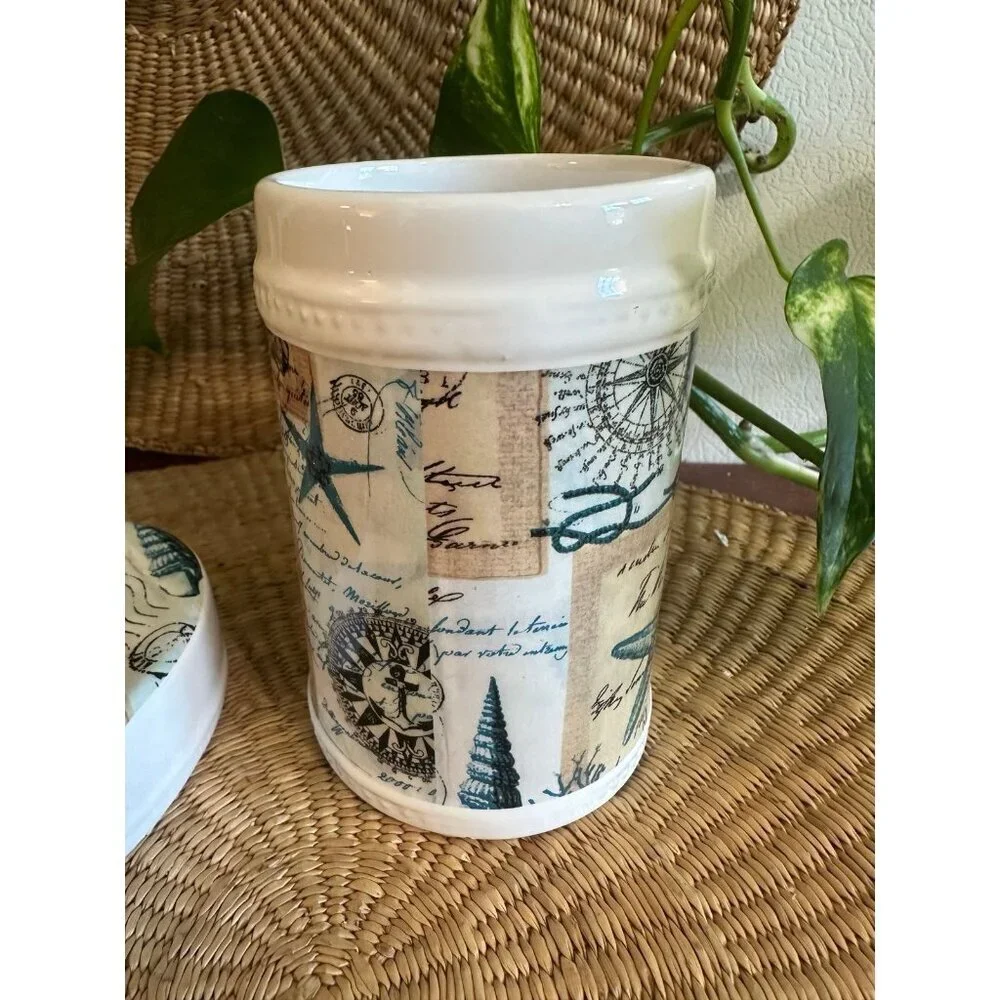 Nautical Ceramic Jar with Lid – Compass & Sea Design